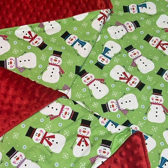 NEW Holiday Dancing Snowman Minky Baby Blanket - 38” x 41”- Baby Christmas Gift - Picture 1 of 8